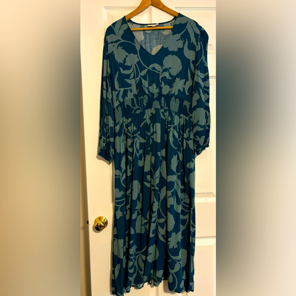 Knox Rose Women's Long Sleeve Smocked Maxi Dress Elastic Waist Size Large